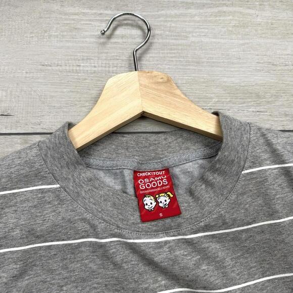 Osamu Goods Striped Cat Graphic Tee Gray White Size S Japanese Streetwear - Picture 3 of 9